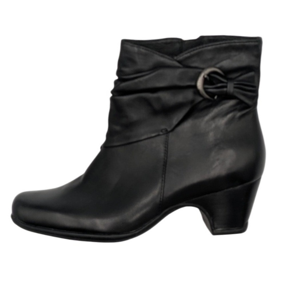 Clarks Artisan Black Leather Ruched Slouchy Bow Ankle Boots Women 6M Booties
